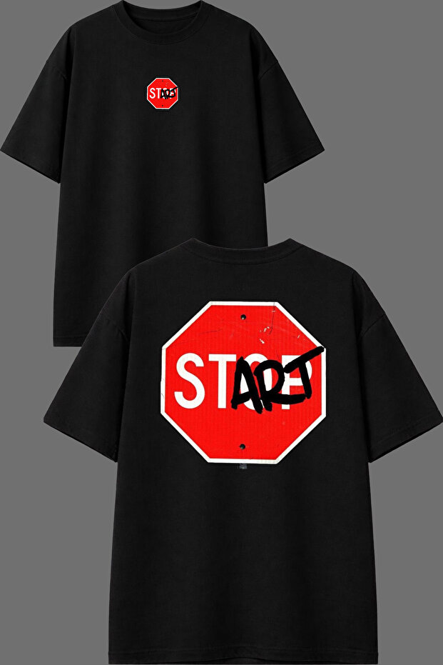 Start Op Design Front and Back Printed Black Oversize T-Shirt