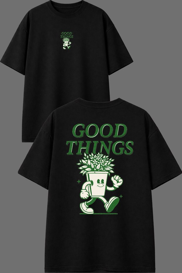 Good Things Design Front and Back Printed Black Oversize T-Shirt