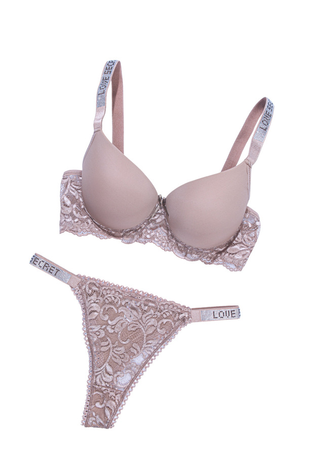 250 Stone Detailed Micro Padded Bra Set