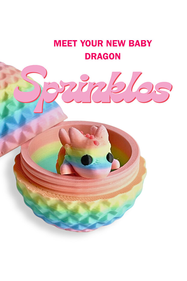 3D Printed Dragon Egg Toy – Twist Open Surprise Egg with Baby Dragon Inside (Sprinkles - Rainbow)