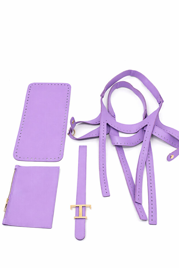 Tods Bag Kit Leather Knitting Kit 4-Piece Bag Set with Lilac Threadless Buckle Wallet