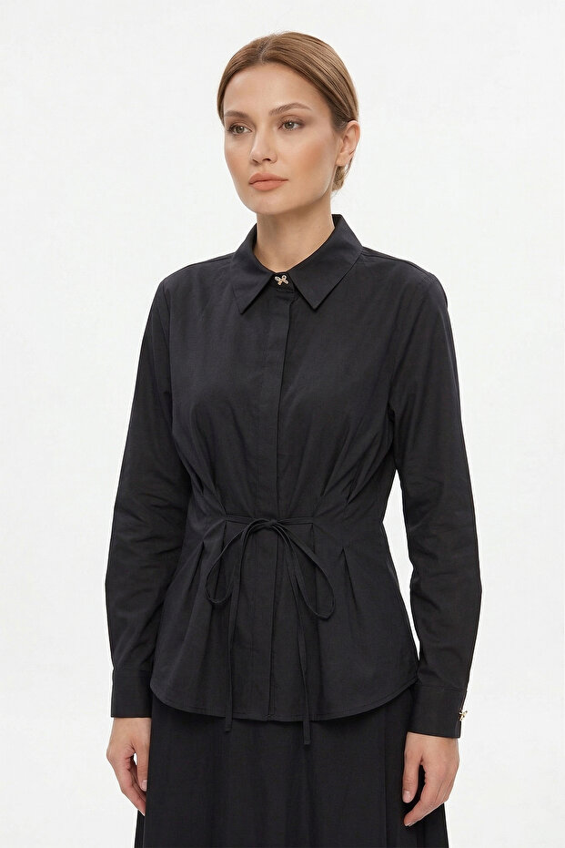Lacing Detailed Shirt 19515 Black