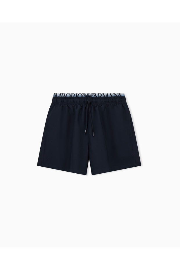 Men's Regular Fit Navy Blue Swim Shorts with Elastic Waist and Drawstring Em000686 Af20432-Ub102
