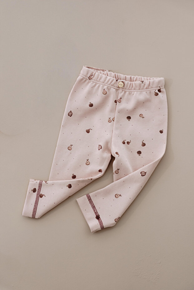 Pear Printed Baby Tights with Hem Stitching Detail
