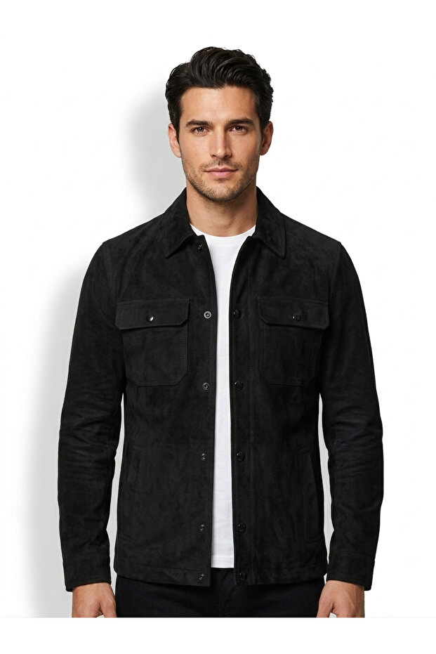 Men's Premium Suede Look Slim Fit Seasonal Jacket - Jean Jacket Model with Snap Buttons