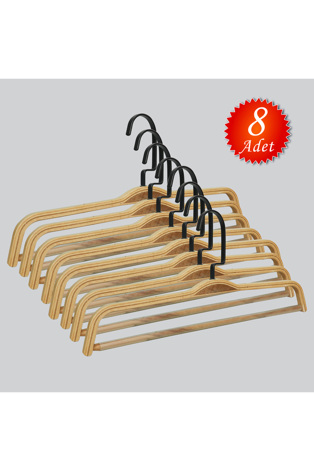Wooden Barli Black Hook Pants Hangers 8 Pieces
