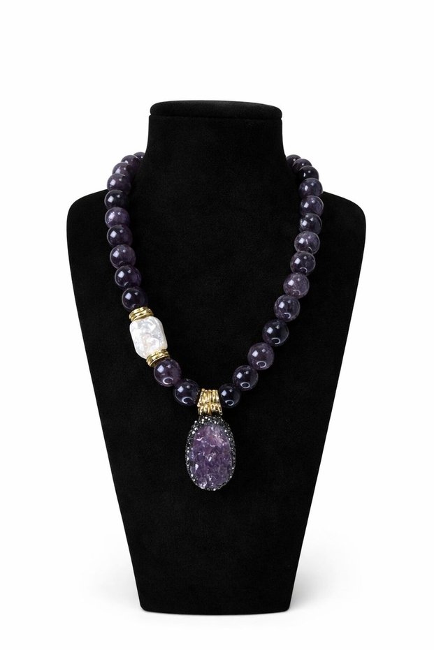 Natural Amethyst and Detailed Special Design Necklace