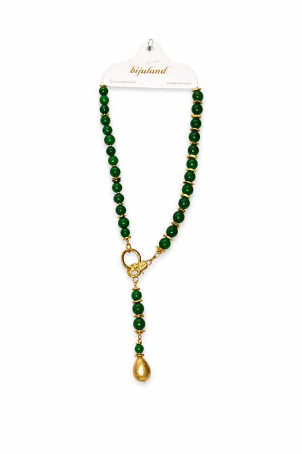 Special Design Handmade Natural Green Agate & Jasper Stone Drop Pendant Women's Necklace