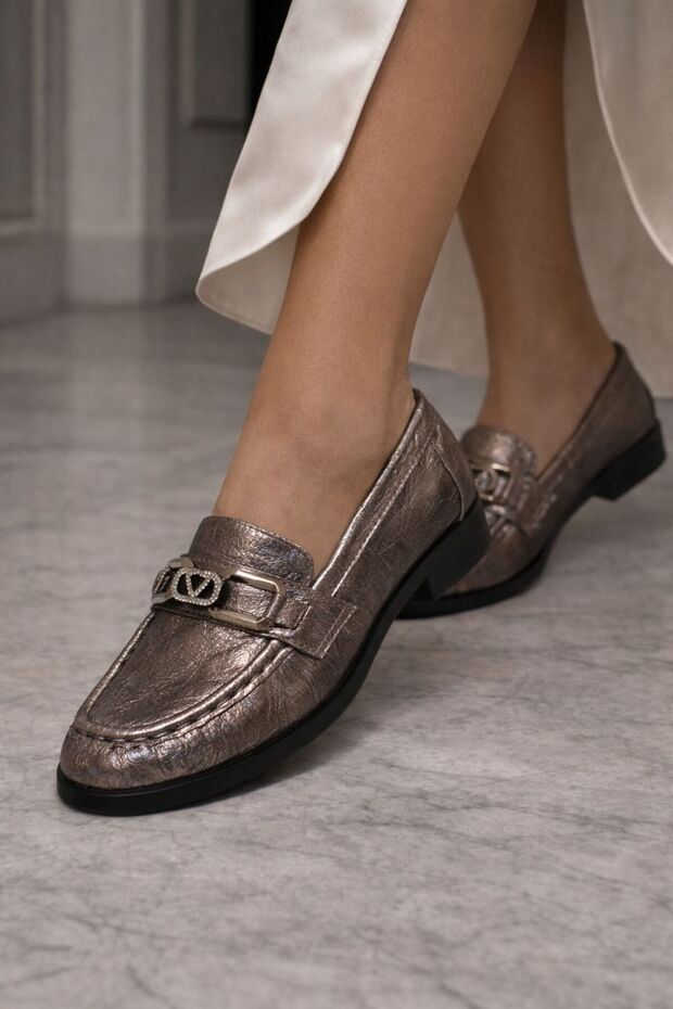 Platinum Buckle Loafer Shoes