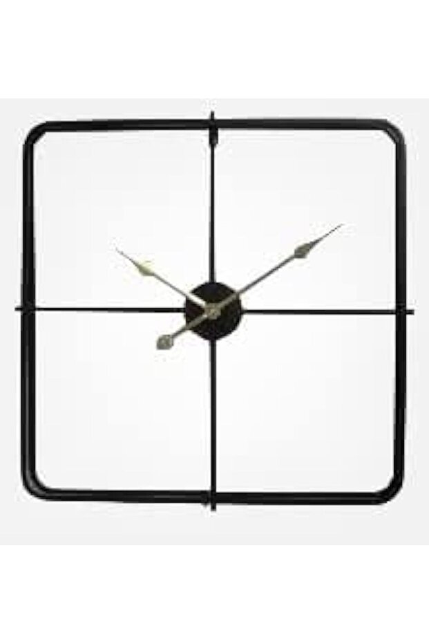 Decorhills Black Square Wall Clock, Decorative Wrought Iron Non-Ticking Wooden Pointer, Quartz Wall