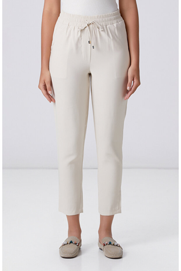 Bej Diyagonal Basic Jogger Pantolon - 2