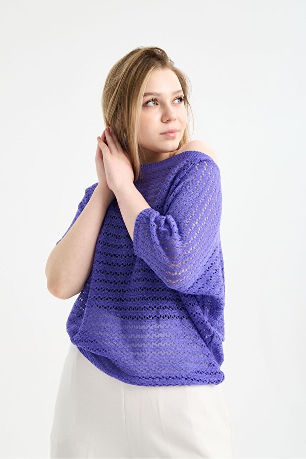 Kadın Triko Örme Salaş İnce Bluz - 5