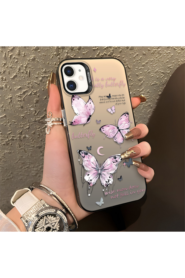 iPhone 11 Compatible Silicone Edge Hard Back Anti-Fall Phone Case Purple Butterfly
