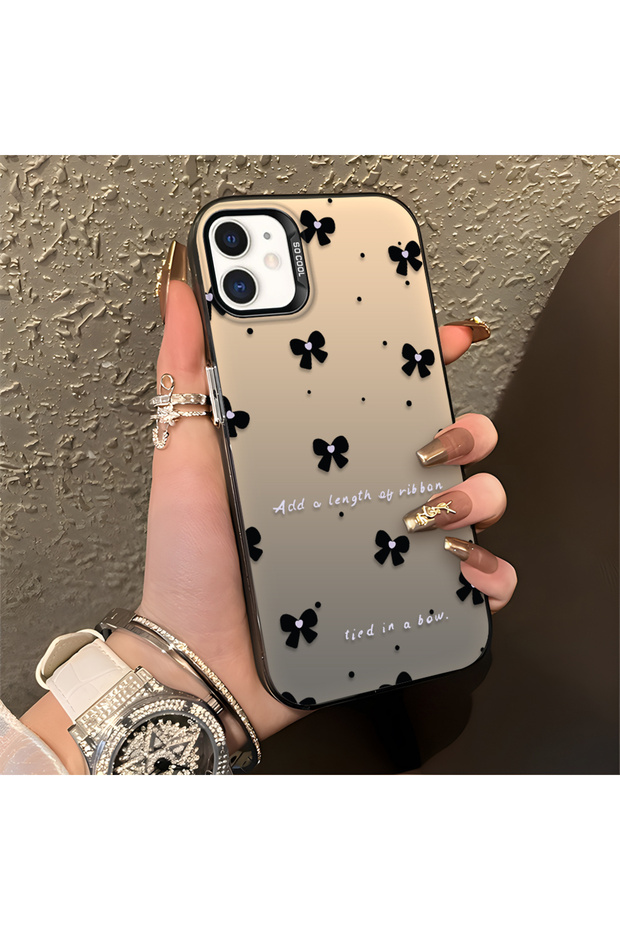 iPhone 11 Compatible Silicone Edge Hard Back Anti-Fall Phone Case Small Bow