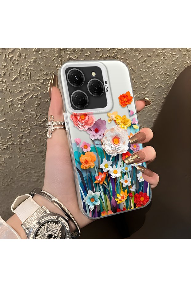 Tecno Spark 20 Pro 5g Compatible Silicone Edge Hard Back Anti-Fall Phone Case Flower Pattern