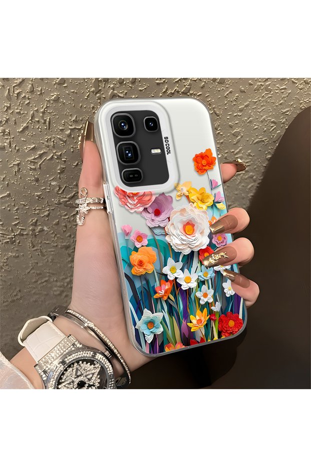 Infinix Note 50 Pro Plus Compatible Silicone Edge Hard Back Anti-Fall Phone Case Flower Pattern