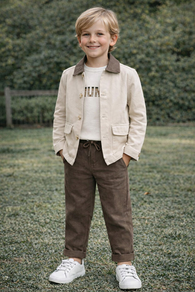 8-14 Years Old Boys Beige Jacket Pants T-Shirt Suit-10/11 Y