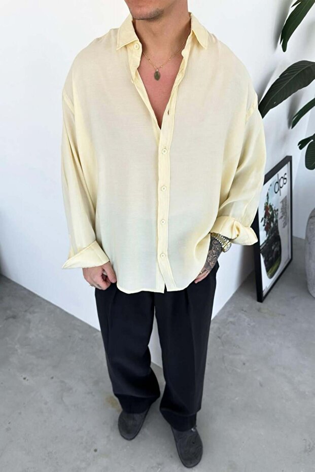 Cream Basic Oversize Modal Shirt