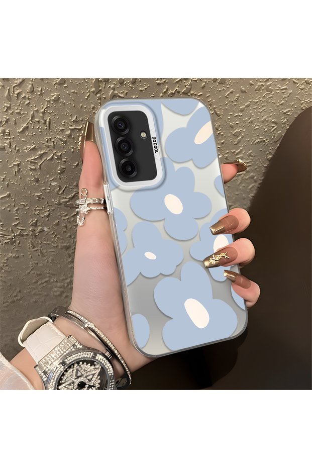 Samsung Galaxy A17 Compatible Silicone Edge Hard Back Anti-Fall Phone Case Blue Flower