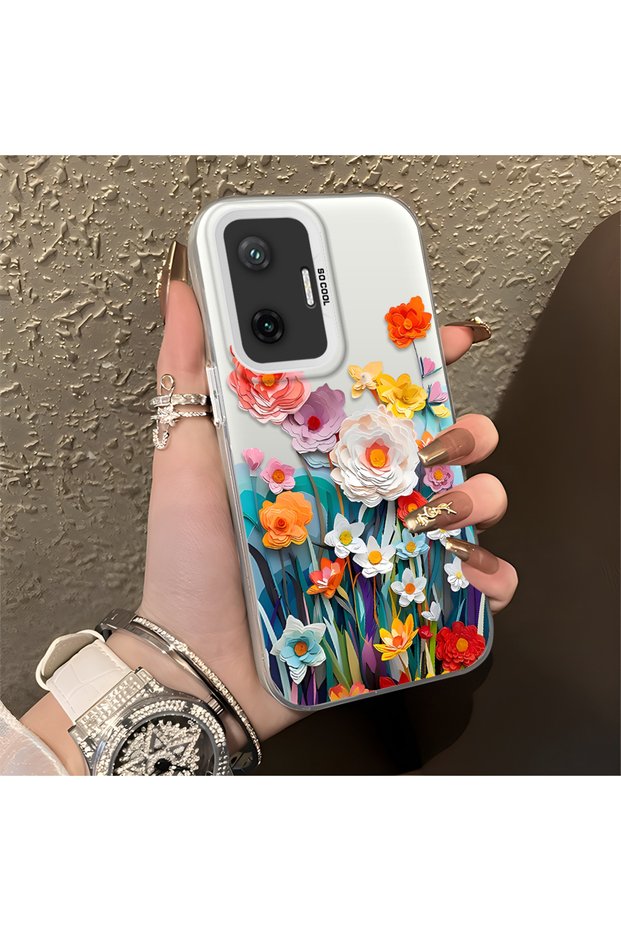 Poco F7 5g Compatible Silicone Edge Hard Back Anti-Fall Phone Case Flower Pattern