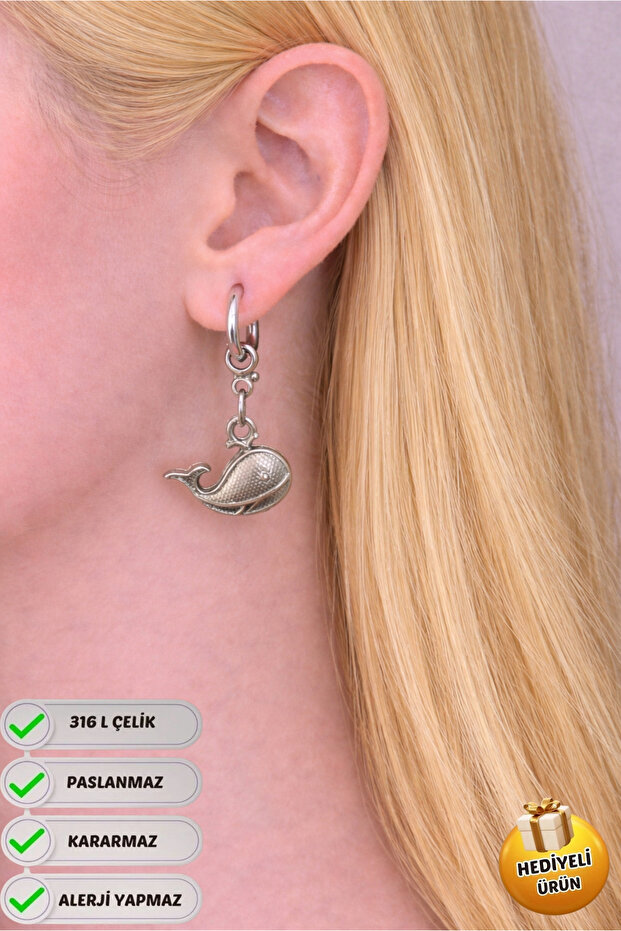 Steel Special Design Dangle Gift Dolphin Couple Earrings, Does Not Tarnish or Fade