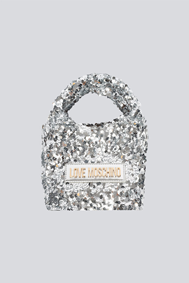 Women's Sequined Metallic Logo Short Strap Gold Shoulder Bag