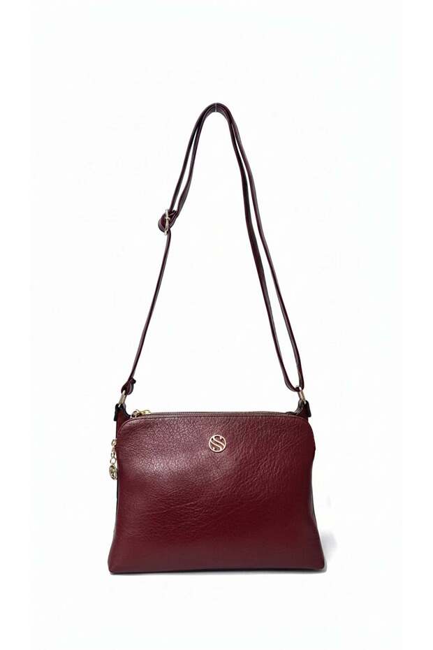 Women's Faux Leather Adjustable Crossbody Shoulder Bag with 4 Compartments and Metal Zipper (19X24)