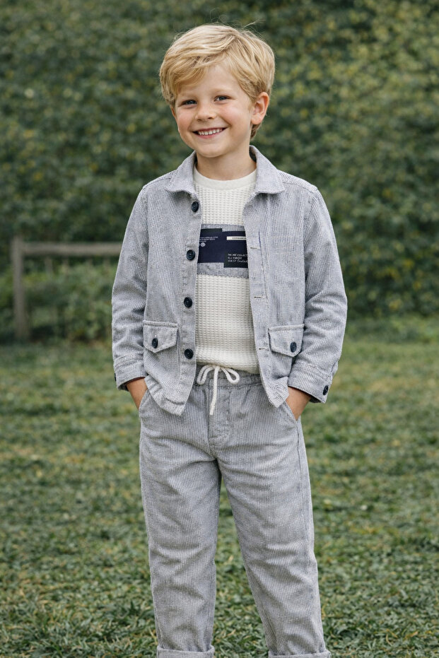 2-14 Years Old Boys Blue Textured Jacket and Trousers Suit-9/10 Y