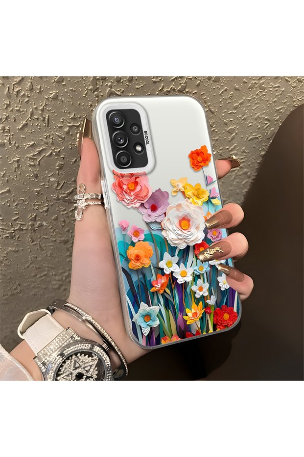 Samsung Galaxy A52S 5g Compatible Silicone Edge Hard Back Anti-Fall Phone Case Flower Pattern