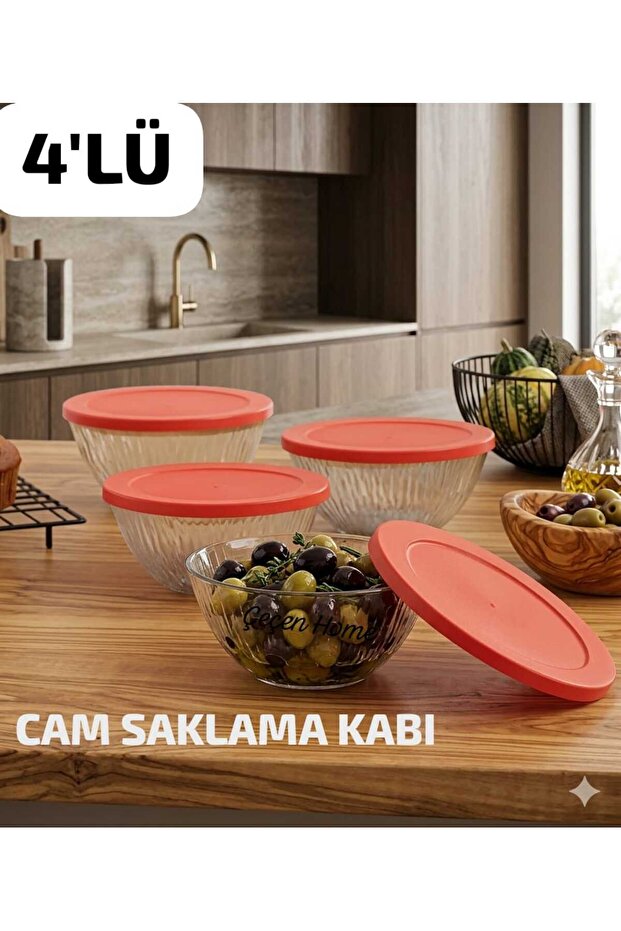 4-Piece Breakfast Container with Lid, Glass Storage Container, Glass Bowl with Lid Transparent (125mm)