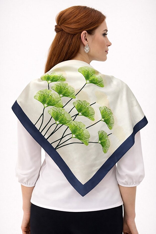 Choose Your Style Navy Blue Ginkgo Scarf / Bandana / Accessory 48X48 cm
