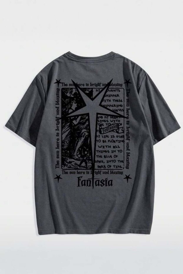 Anthracite Fantasia Star Back Printed Y2K Unisex T-Shirt