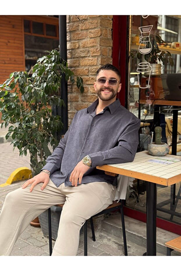 Antrasit Yıkamalı Modal Gömlek