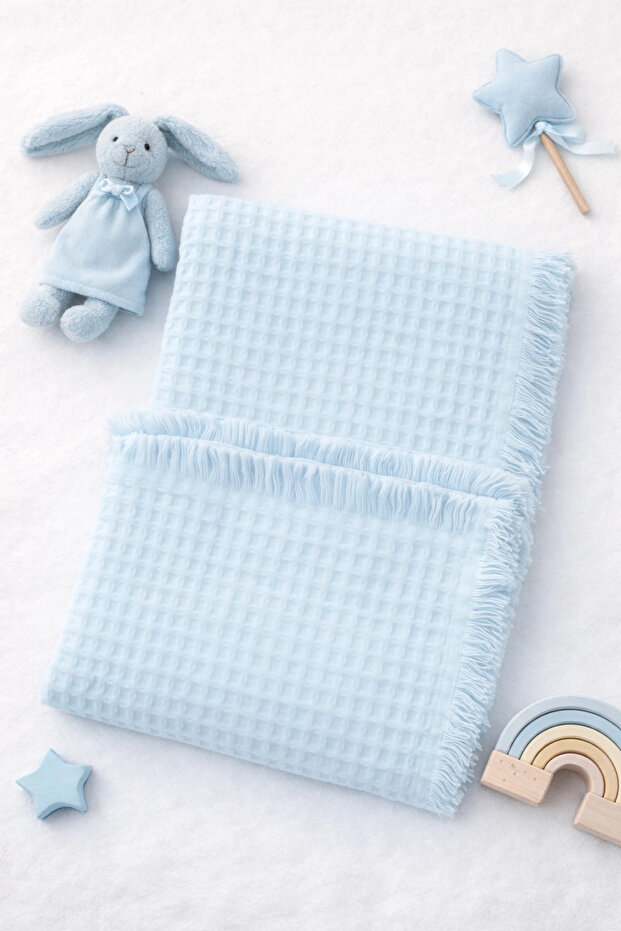 Cloud Nest Organic Waffle Textured Baby Blanket Powder Blue