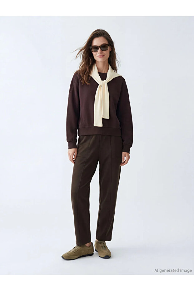 Lcw Modest Brown Soft Touch Women's Sweatpants with Elastic Waist