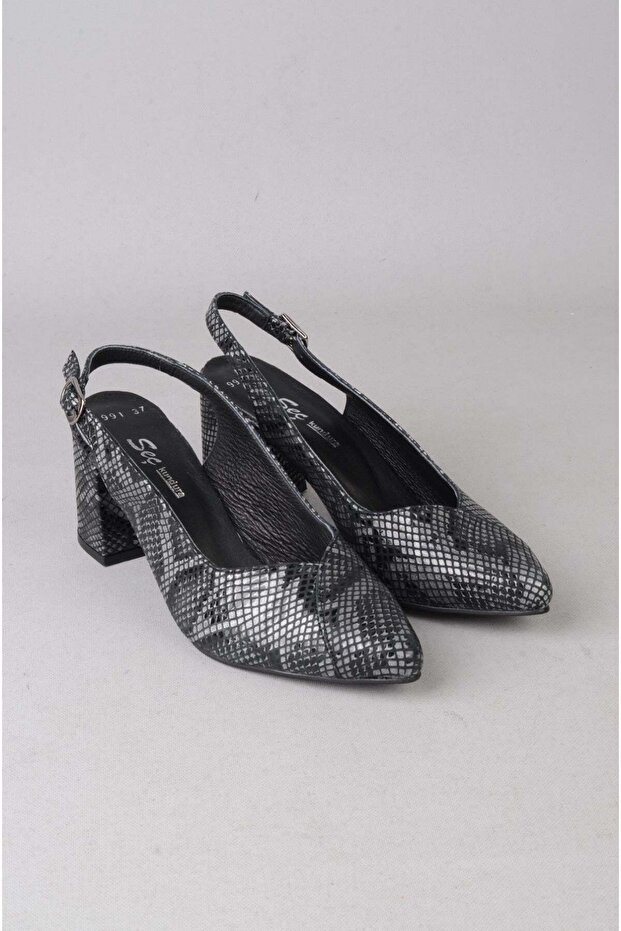 Seç 991 genuine leather heel women's shoe (heel: 7.5cm) black snake