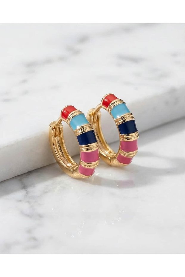 Joylina Colorful Enamel Minimal Hoop Steel Xuping Earrings