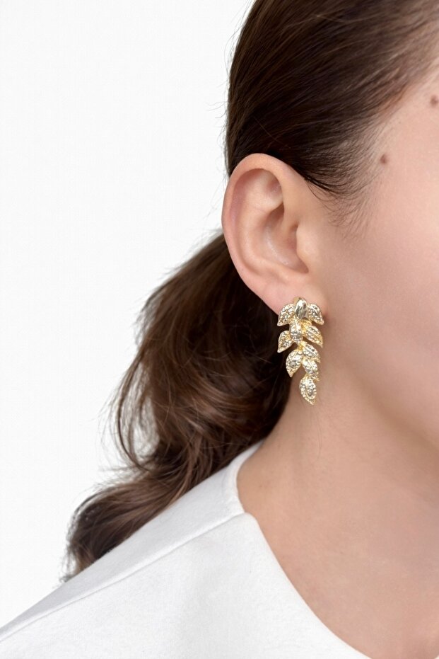 Stylish Leaf Earrings with Zircon Stones