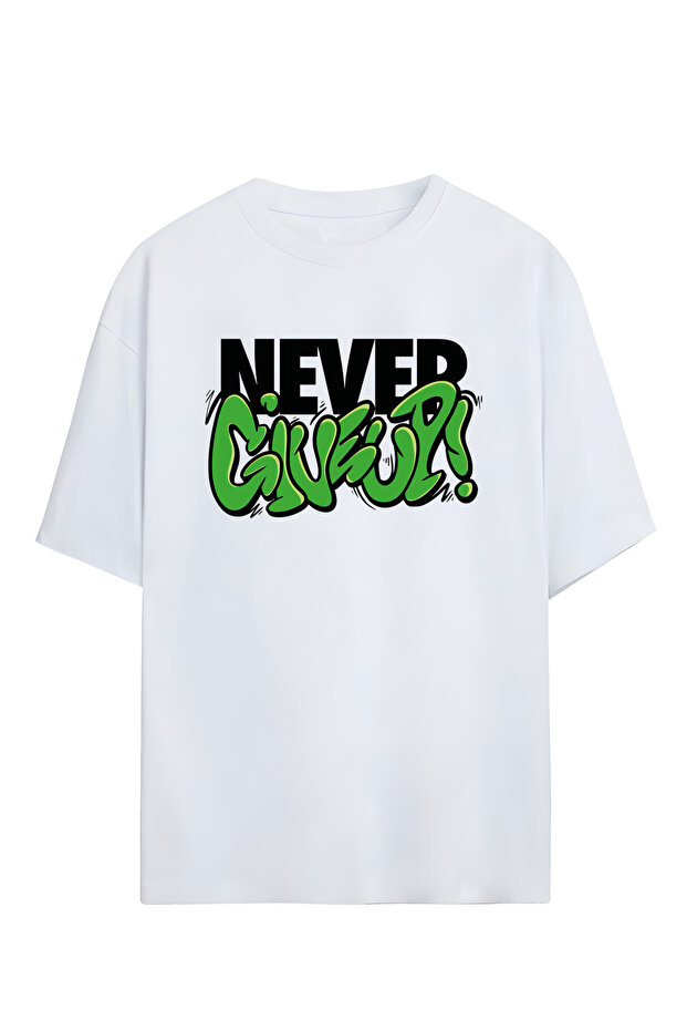 تي شيرت مطبوع عليه Never Give Up للجنسين مصنوع من القطن بنسبة 100%