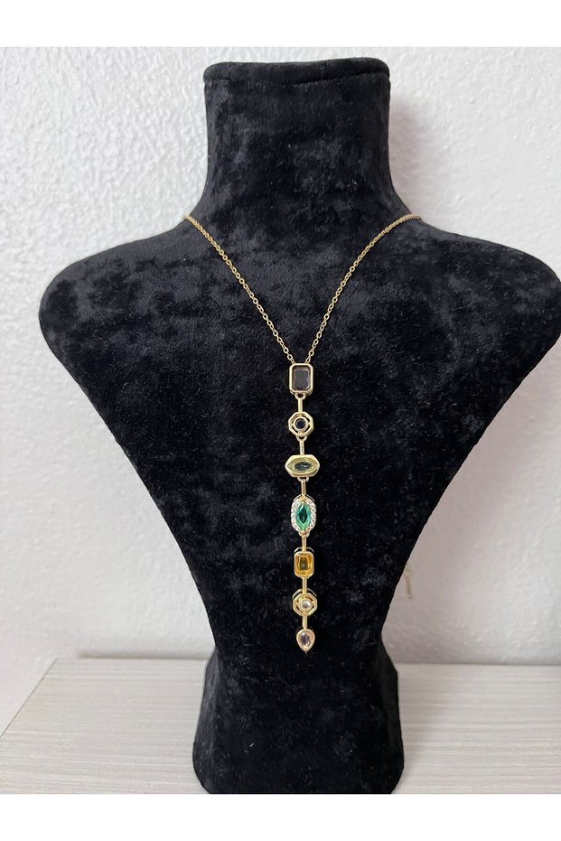 Stainless Steel Brand Model Long Model Color Stone Green Purple Drop Necklace