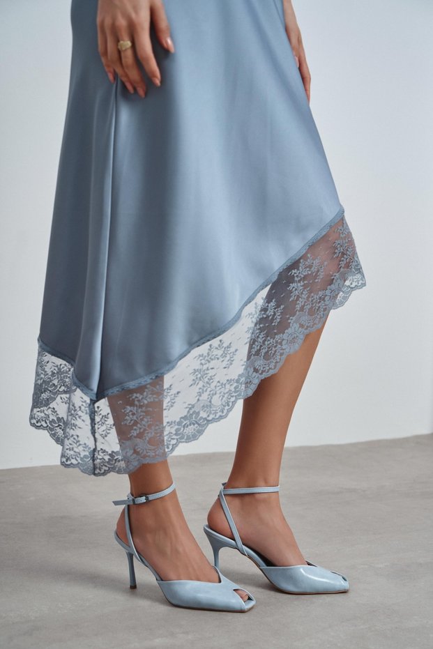 Vela Bebe Blue Rustic Ankle Strap Open Toe Detail Women's Heeled Shoes