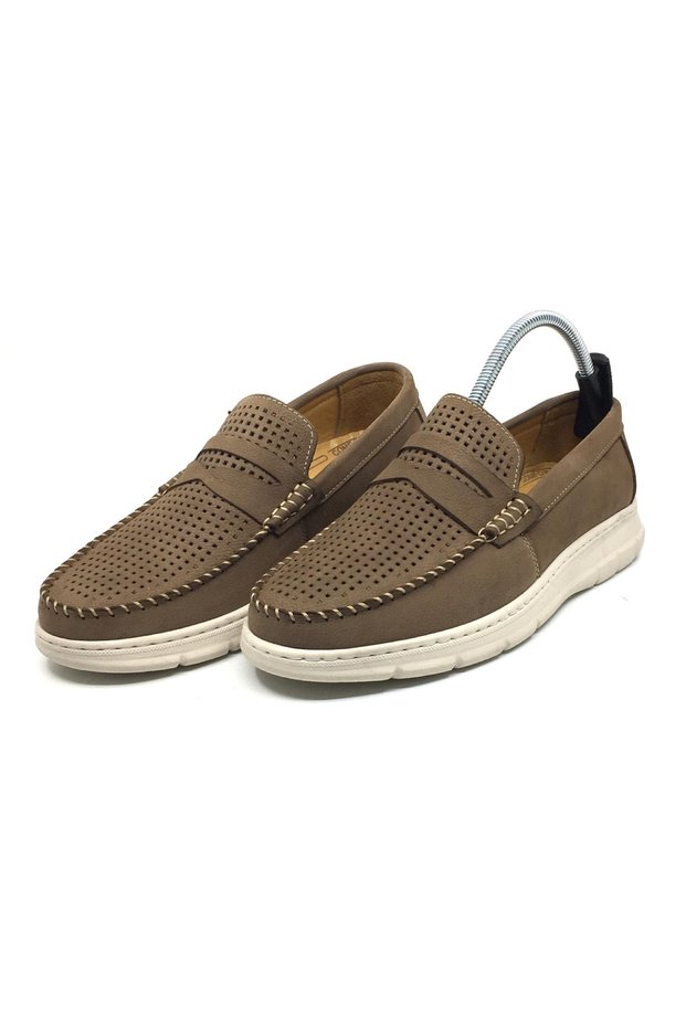 100% Genuine Nubuck Leather Men's Summer Comfortable Casual Lofer Perforated Laceless Shoes 39-45