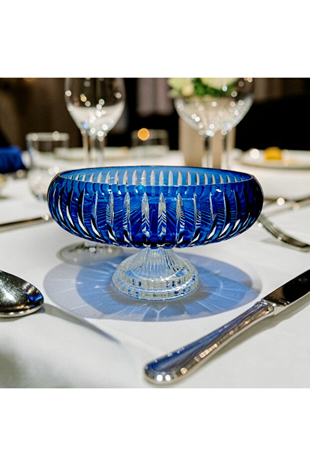 Stria Handcrafted Cut Crystal Glass Pedestal Presentation Bowl - 28 cm