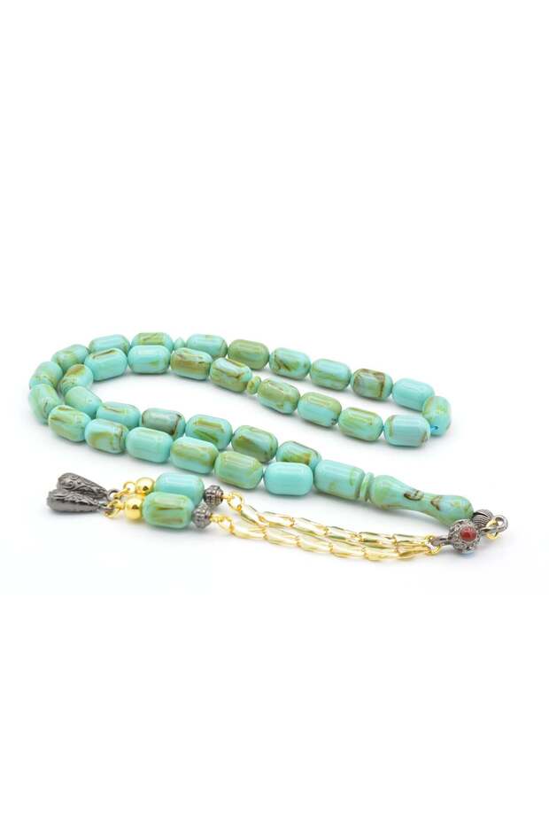 Capsule Cut Multicolor Turquoise Beirut Amber Prayer Beads