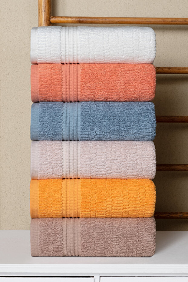 Aura Hand Towel Set of 6 Bamboo Combed Cotton 50X90 cm – Absorbent, Soft, Durable Towel - Luxury - 1350 Gr