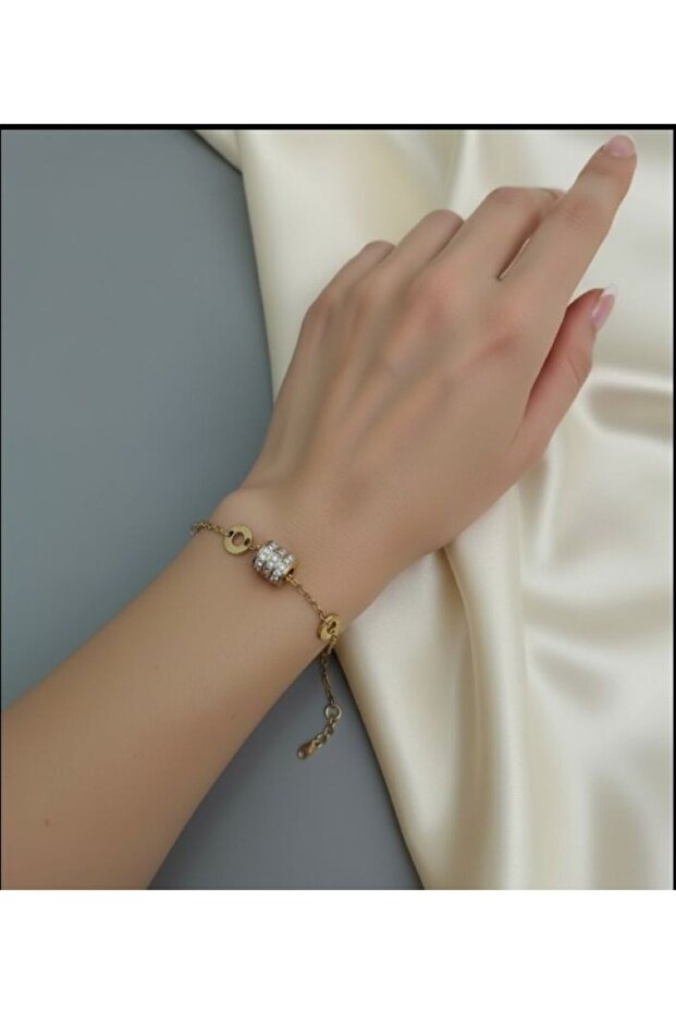 Zircon Stone Cylinder Steel Bracelet
