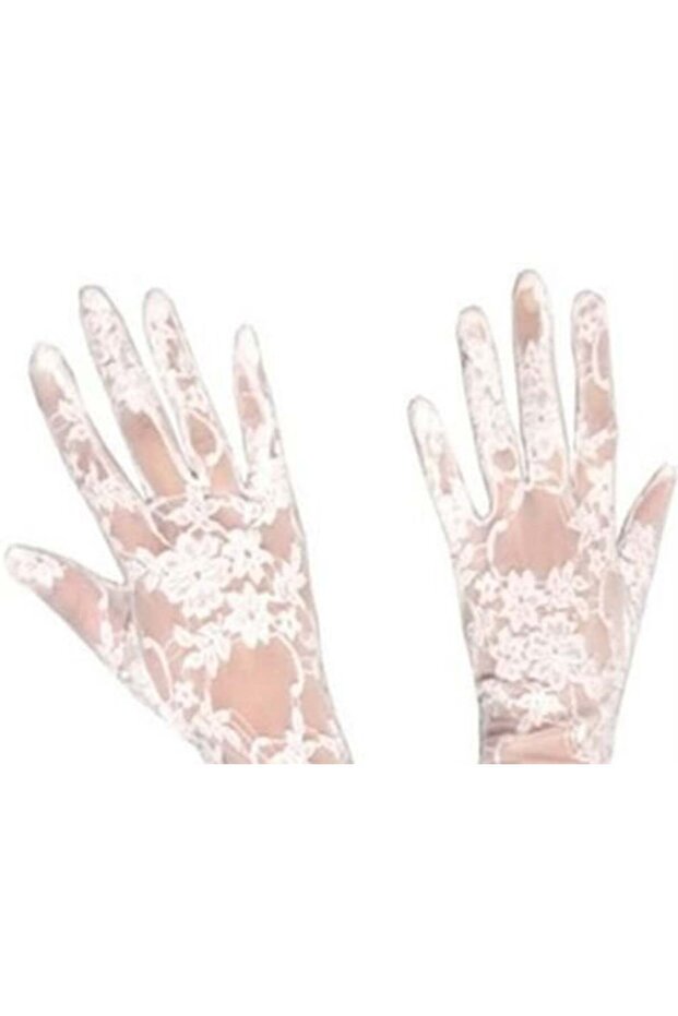 Lacy Bridal Gloves - White Short