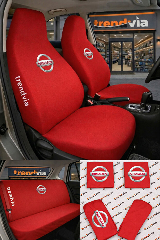 Nissan Logo Auto Seat Cover Front Rear Set – Combed Cotton Lycra Universal Seat Protector Service Cover
