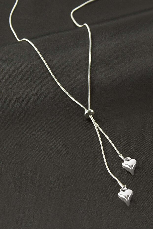 Spt-Gld Heart Steel Necklace - (223634) Silver Color