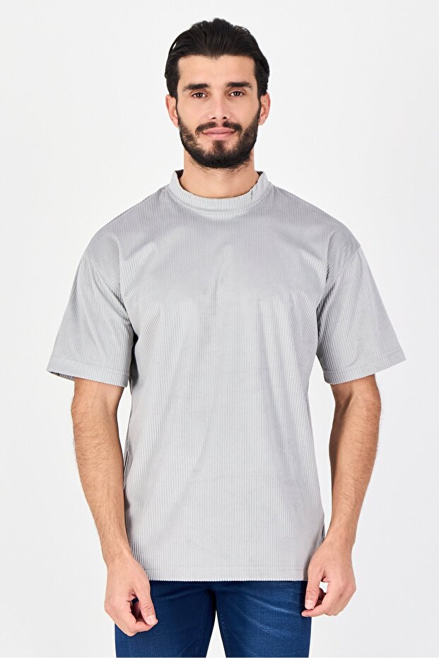 Men Crew Neck Short Sleeve Stripe T-Shirt, Grey